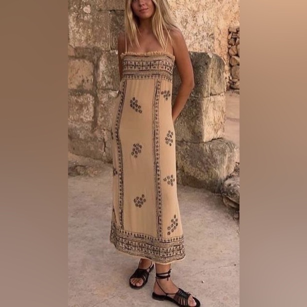 ZARA BEADED KNIT DRESS LIMITED EDITION SOFT GOLD 521/011 Size S